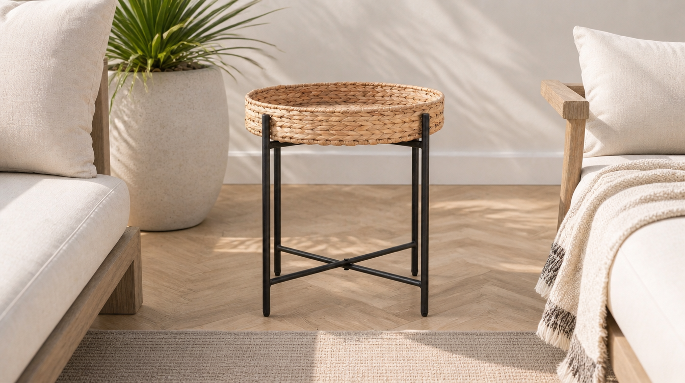Bout de canapé en rotin naturel – table d'appoint rotin pour salon bohème