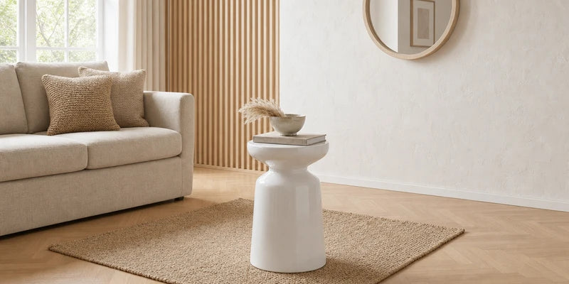 Bout de canapé blanc élégant – table d'appoint blanche pour salon moderne