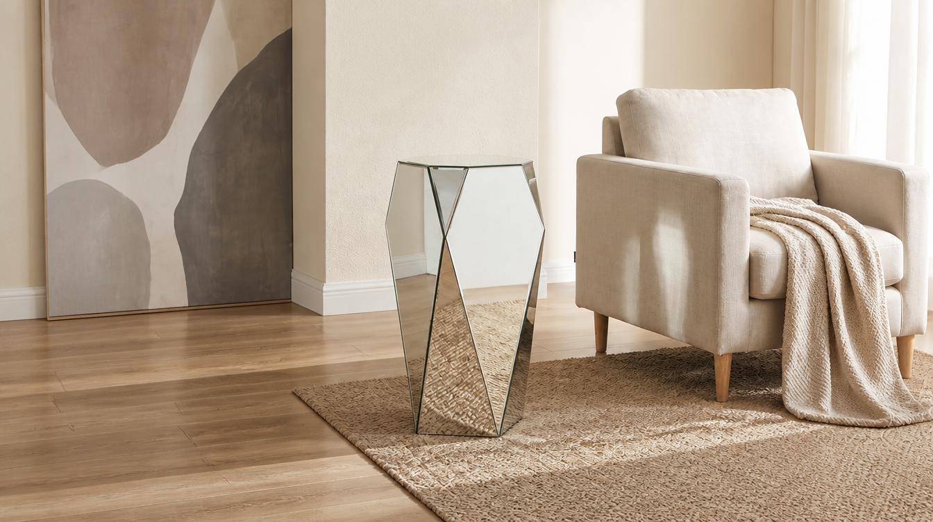 Bout de canapé argenté élégant – table d'appoint argentée pour salon chic et moderne