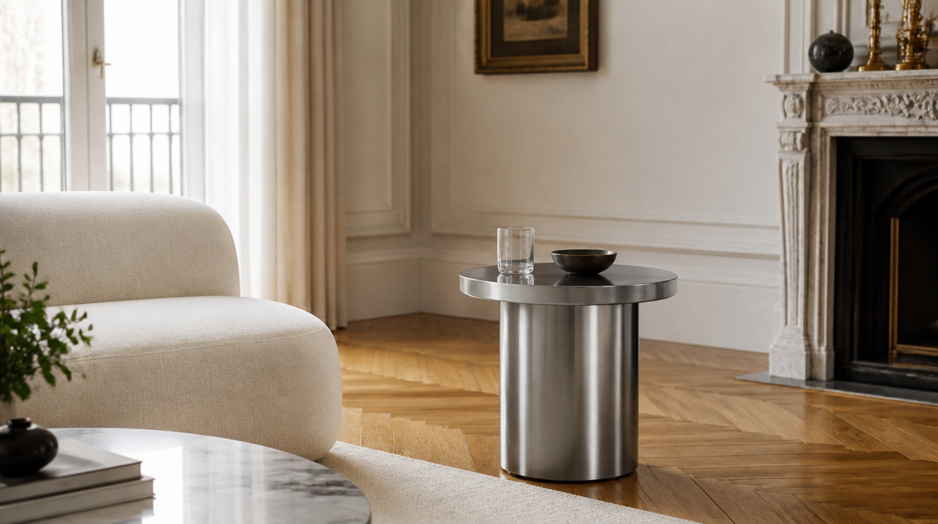 Bout de canapé en inox brossé – table d'appoint inoxydable pour salon moderne