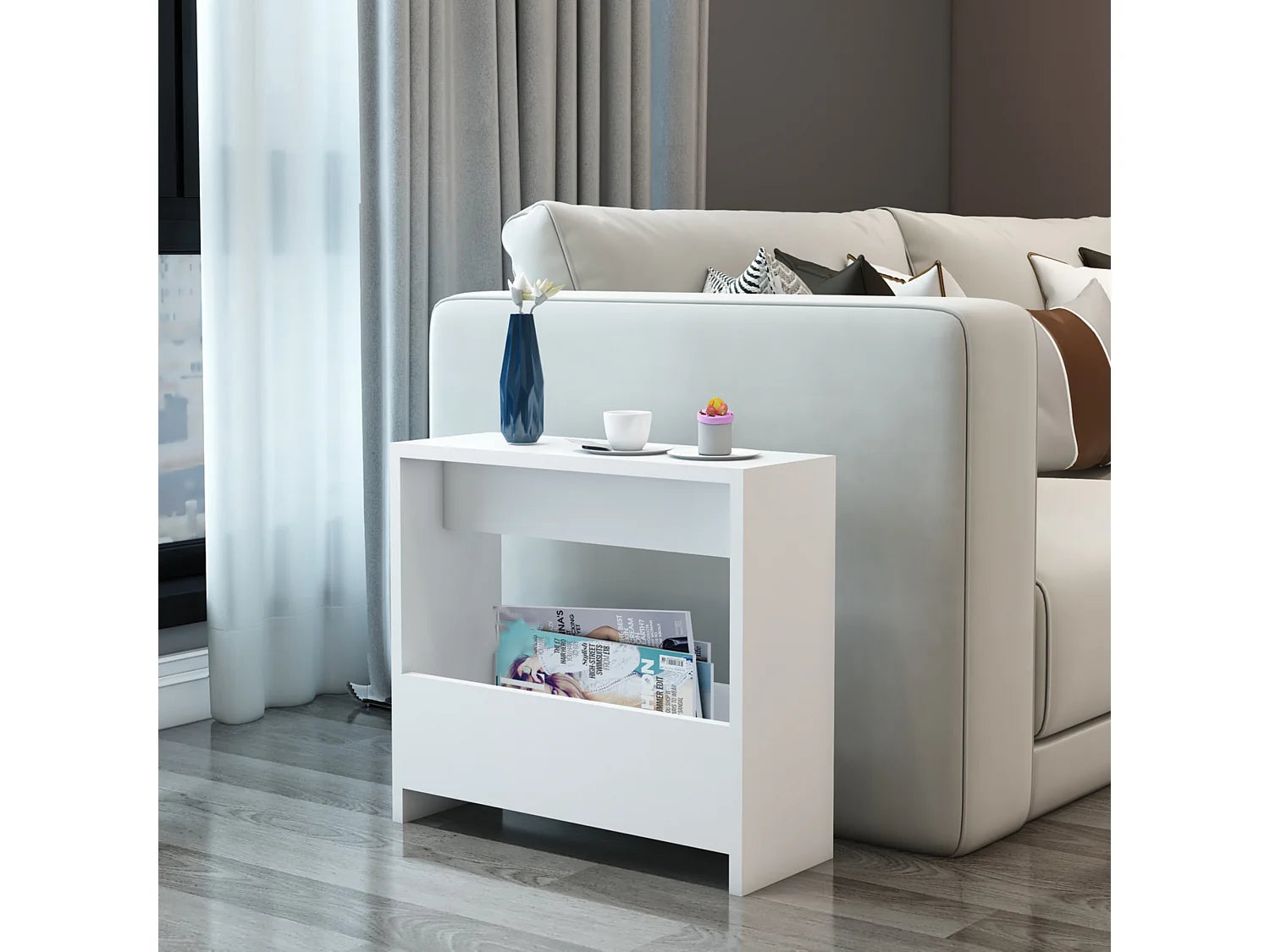 Bout de canapé rectangulaire blanc avec porte-revues – ROSKILDE