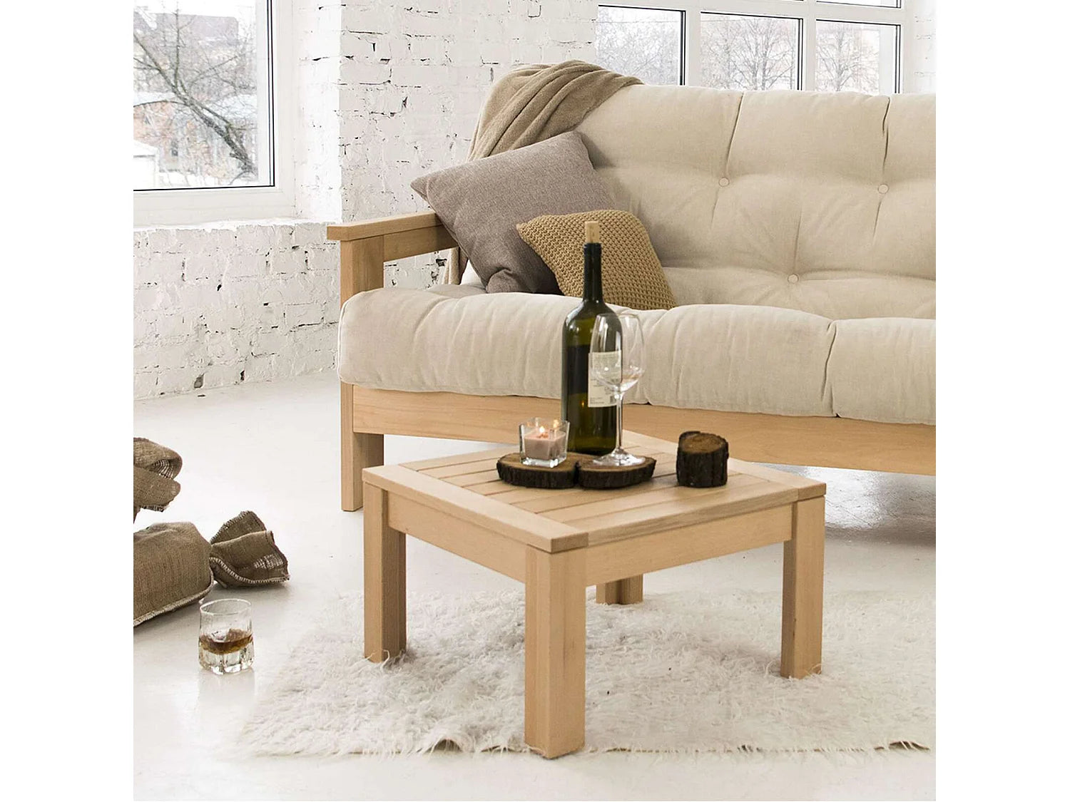 Bout de canapé bas en bois clair scandinave – MEXICO