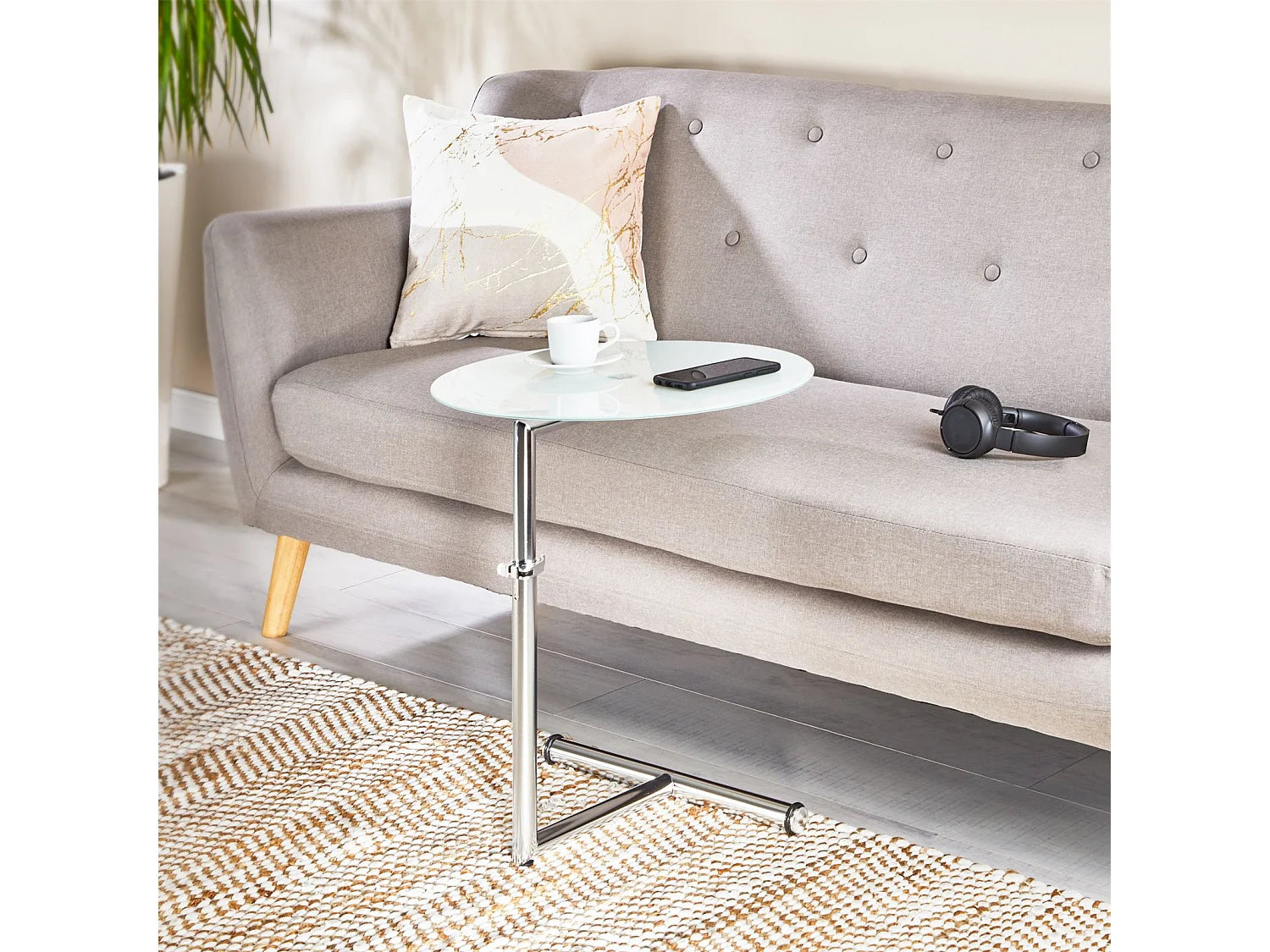 Bout de canapé rond verre trempé hauteur réglable – LEONA
