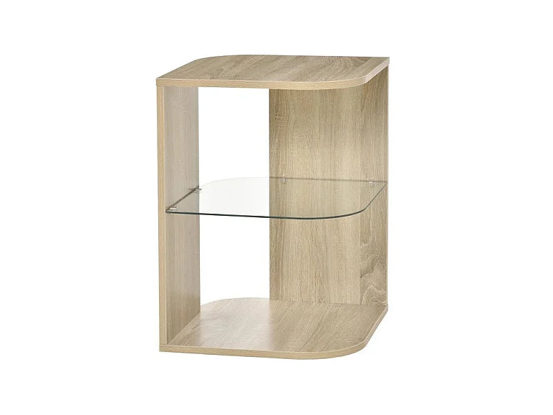 Bout de canapé en bois clair plateau verre – CHÊNIA