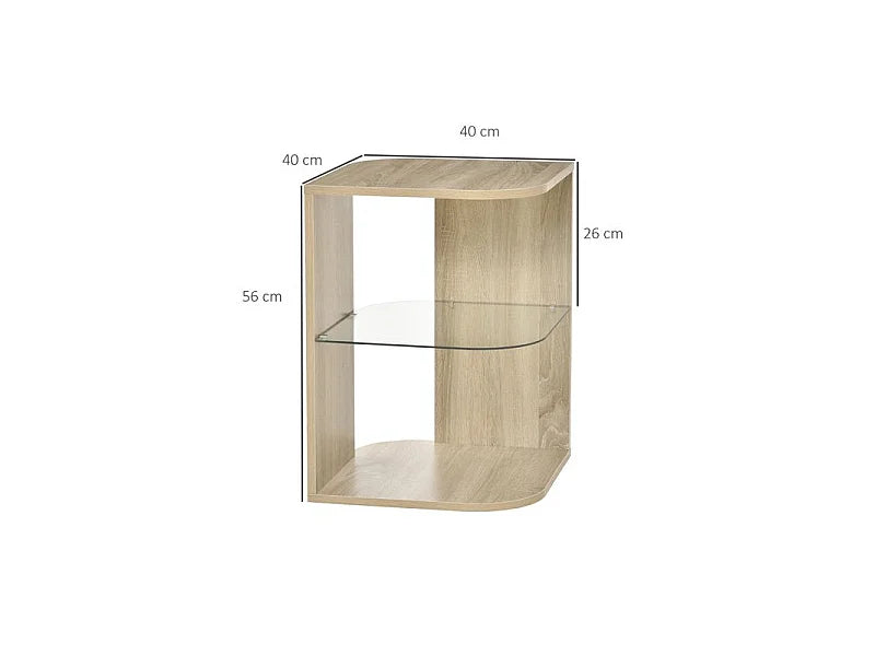 Bout de canapé en bois clair plateau verre – CHÊNIA