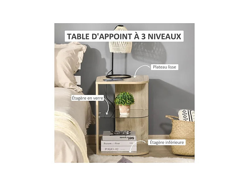 Bout de canapé en bois clair plateau verre – CHÊNIA