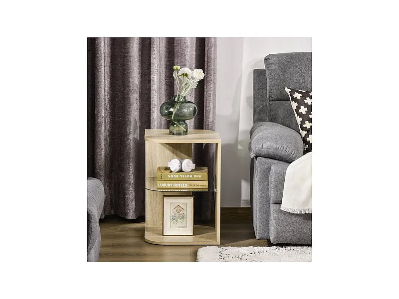 Bout de canapé en bois clair plateau verre – CHÊNIA