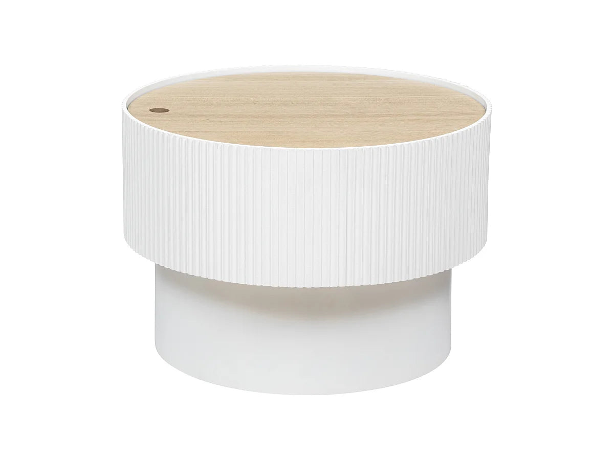 Bout de canapé coffre rond en bois blanc – ENOLA