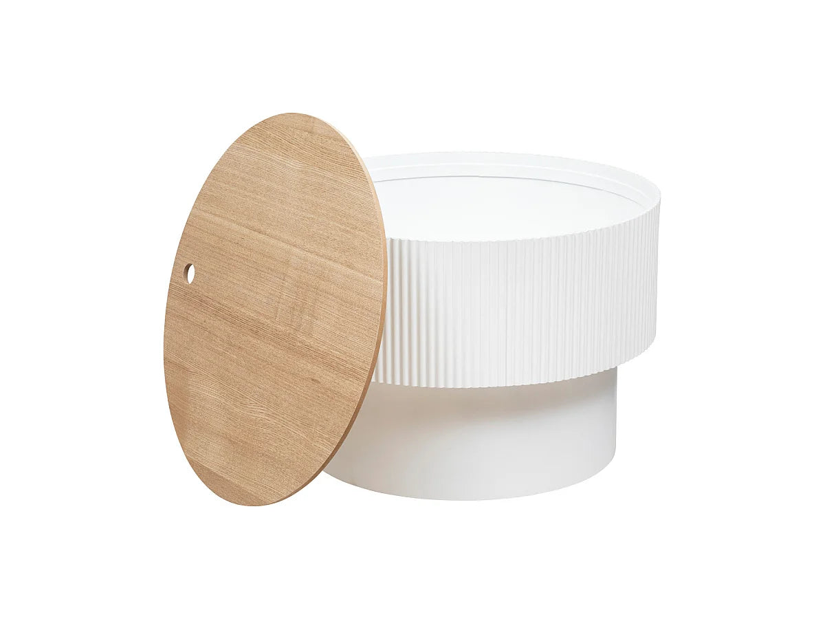 Bout de canapé coffre rond en bois blanc – ENOLA