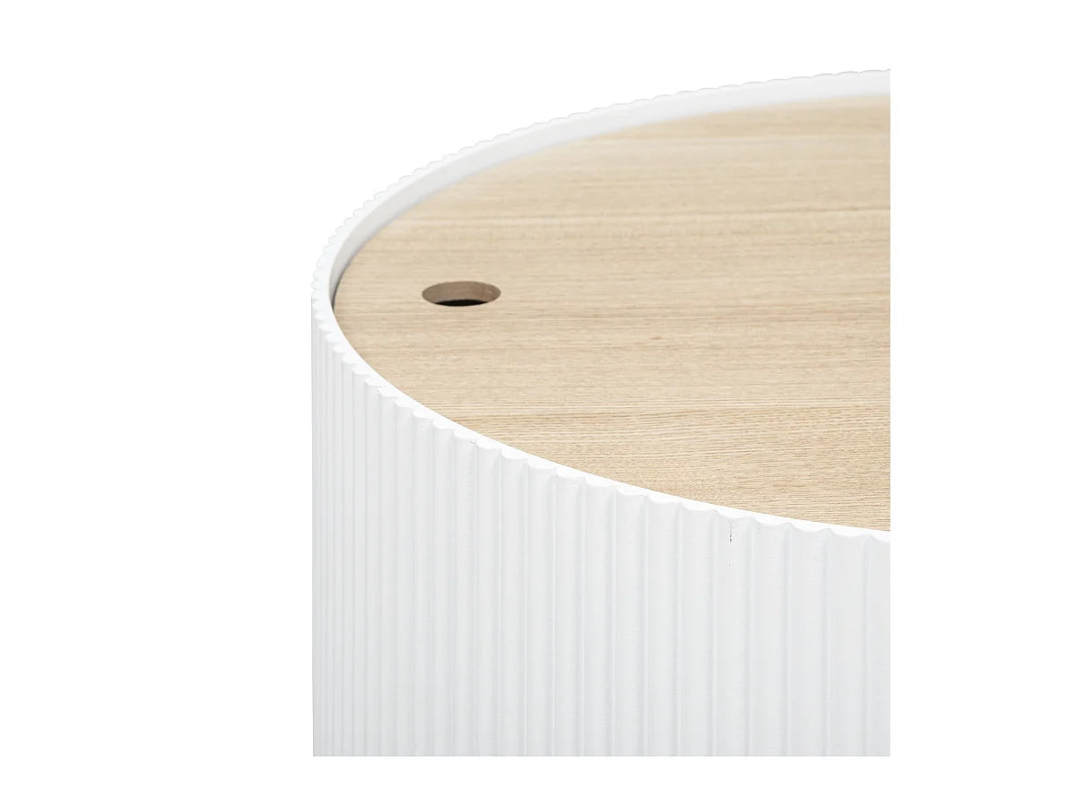 Bout de canapé coffre rond en bois blanc – ENOLA