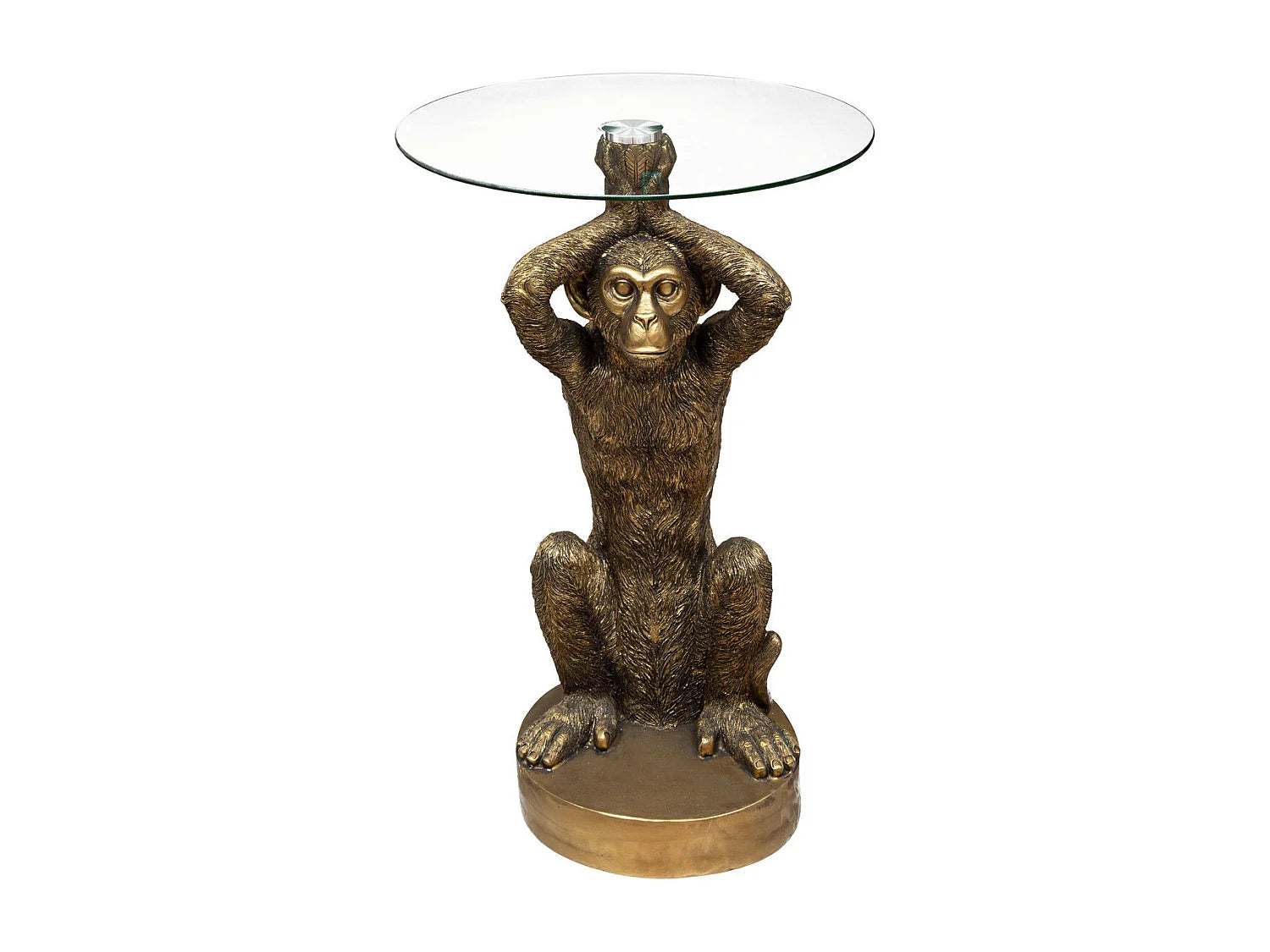 Bout de canapé rond en verre trempé doré vieilli – LUMEN