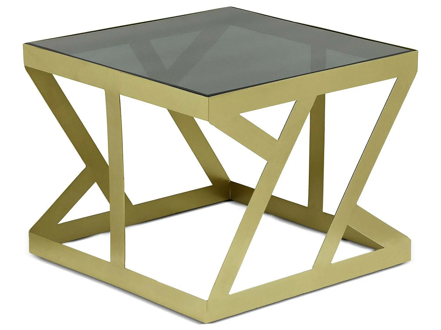 Bout de canapé en verre fumé et métal doré – SOLARA