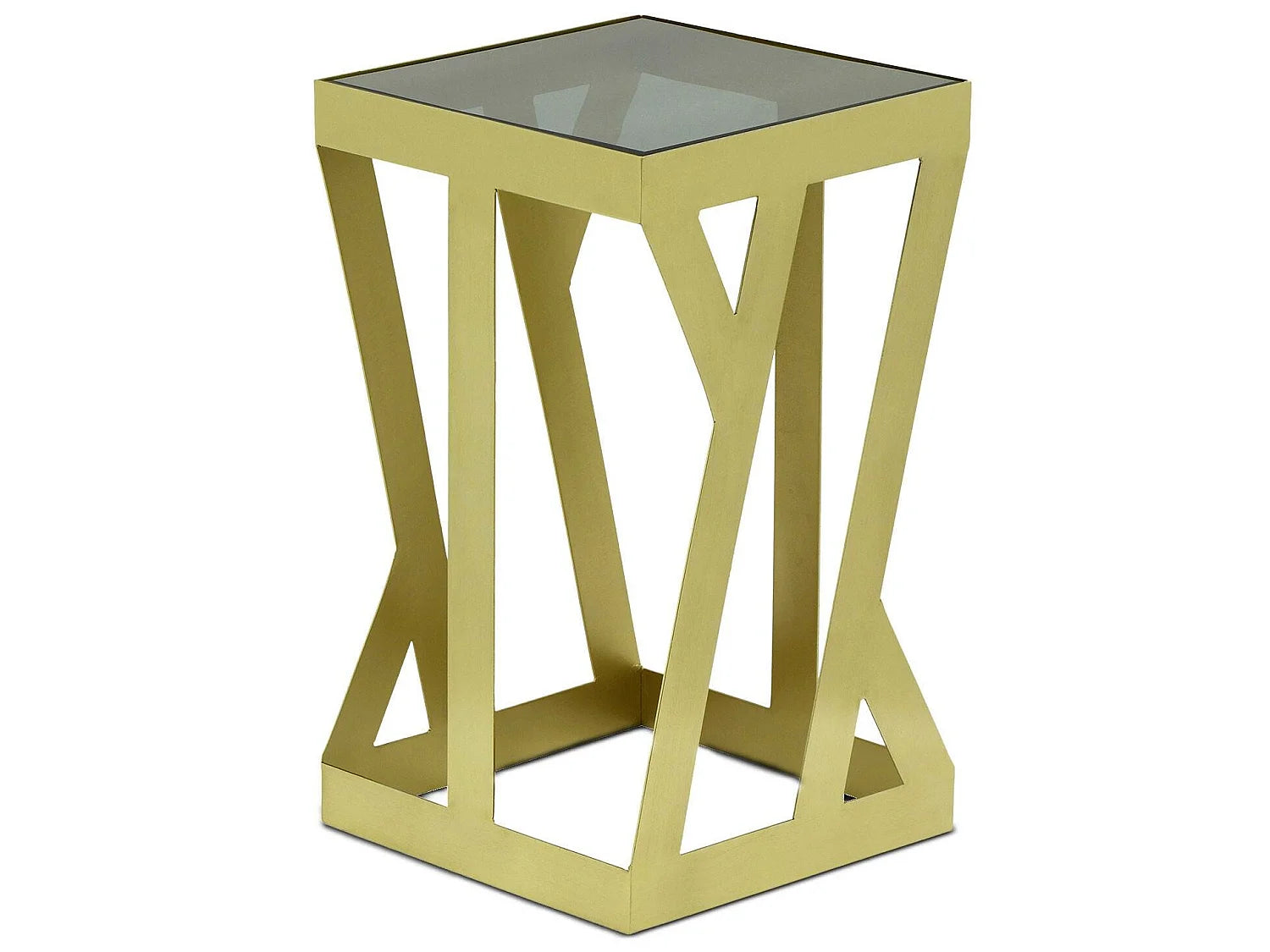 Bout de canapé en verre fumé et métal doré – SOLARA