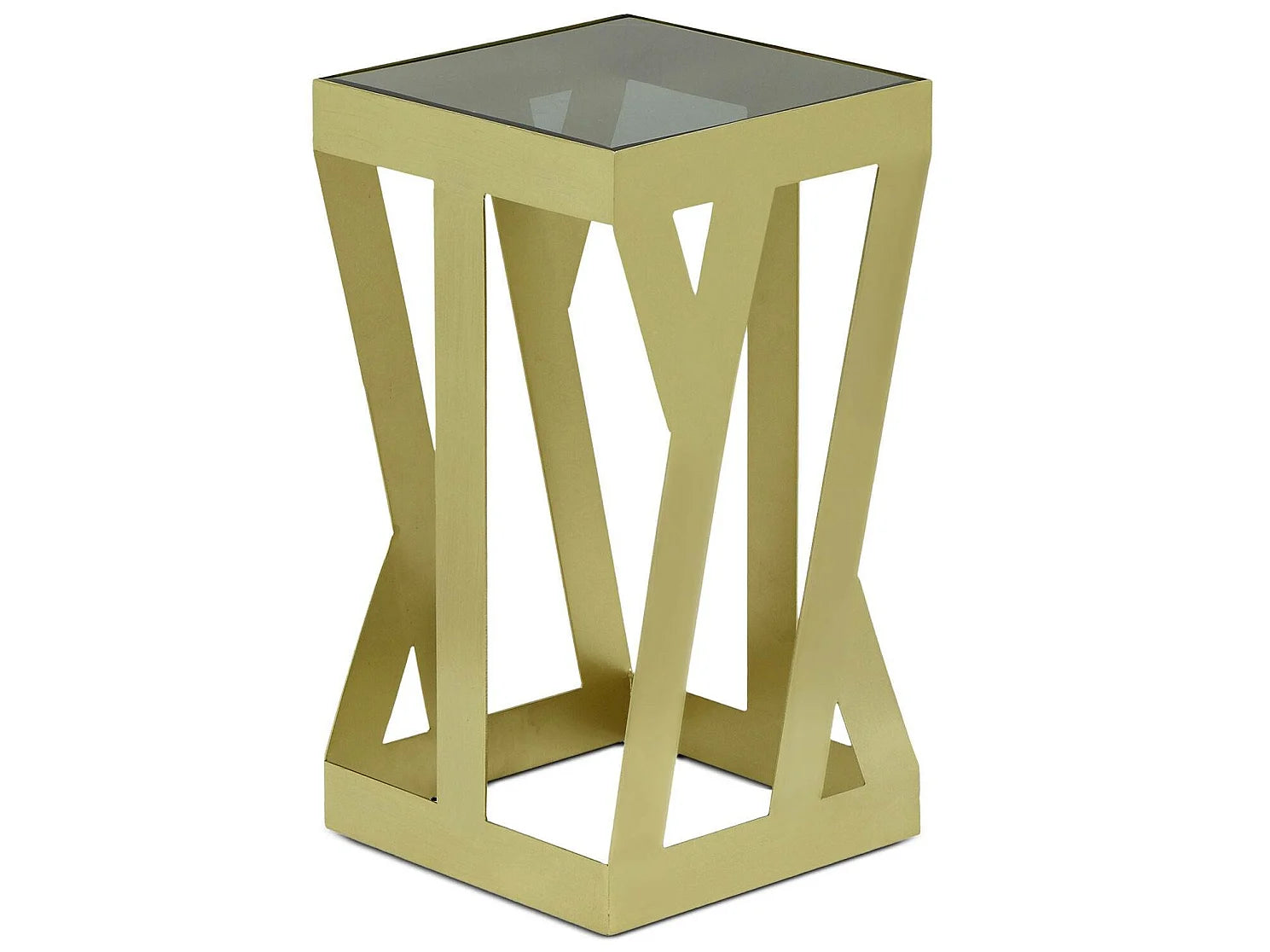 Bout de canapé en verre fumé et métal doré – SOLARA