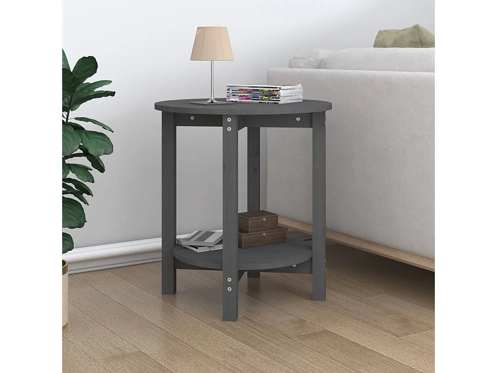 Bout de canapé rond en pin massif gris – PINNO