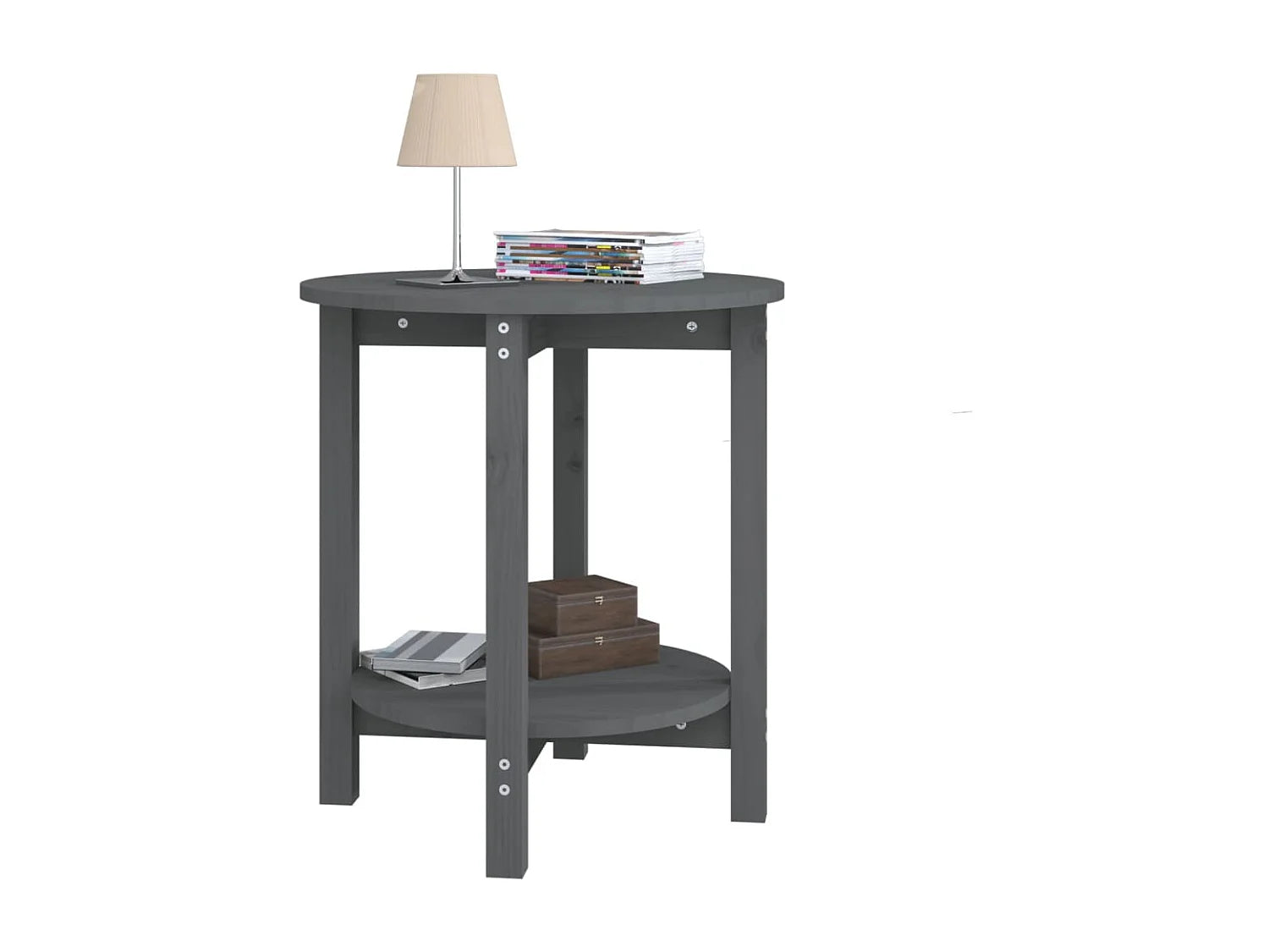 Bout de canapé rond en pin massif gris – PINNO