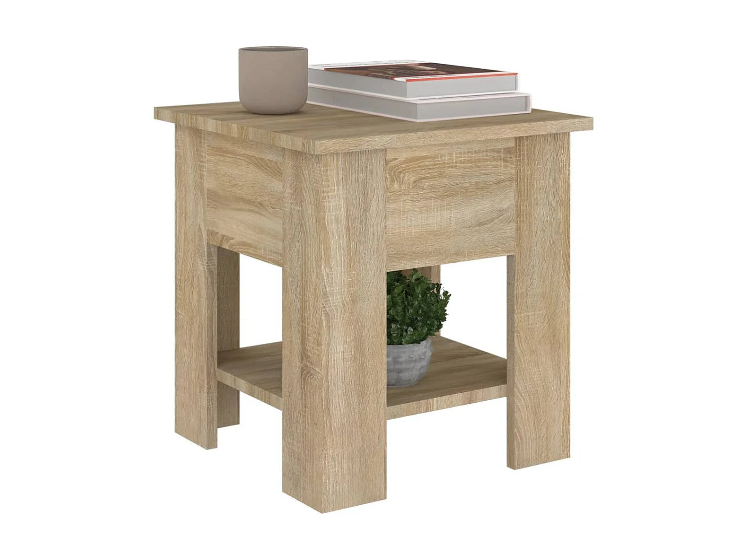 Bout de canapé en chêne sonoma avec étagère – SEVRA