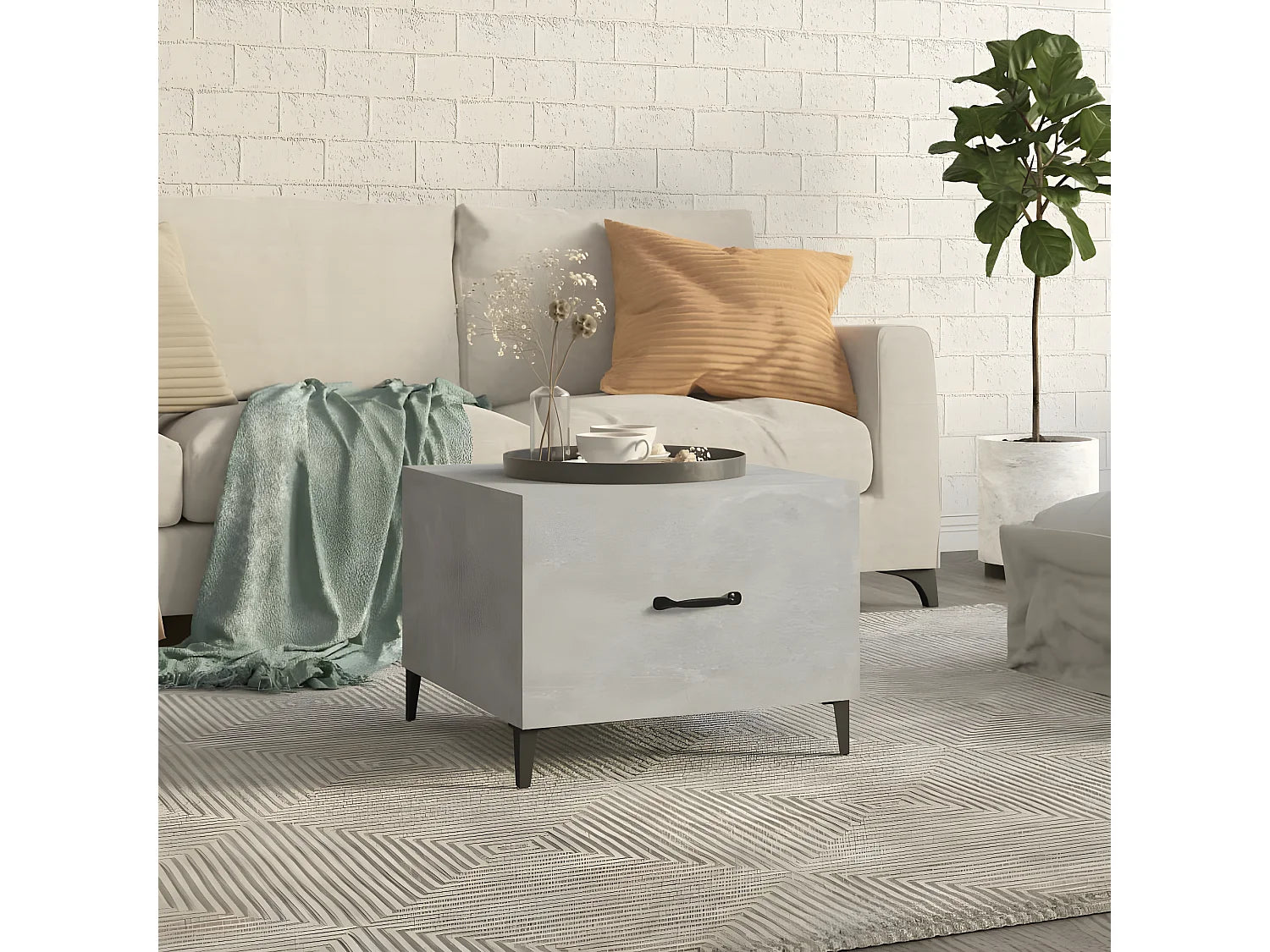 Bout de canapé carré gris béton avec tiroir – BETONIA