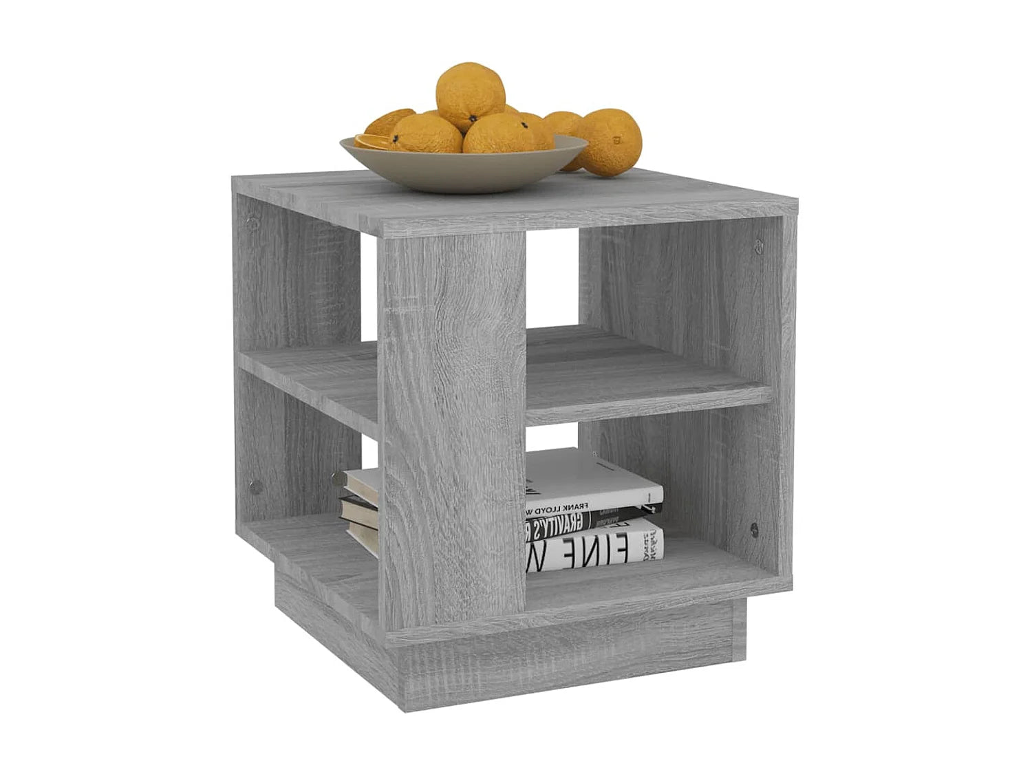 Bout de canapé carré bois sonoma gris à étagères – BRUME
