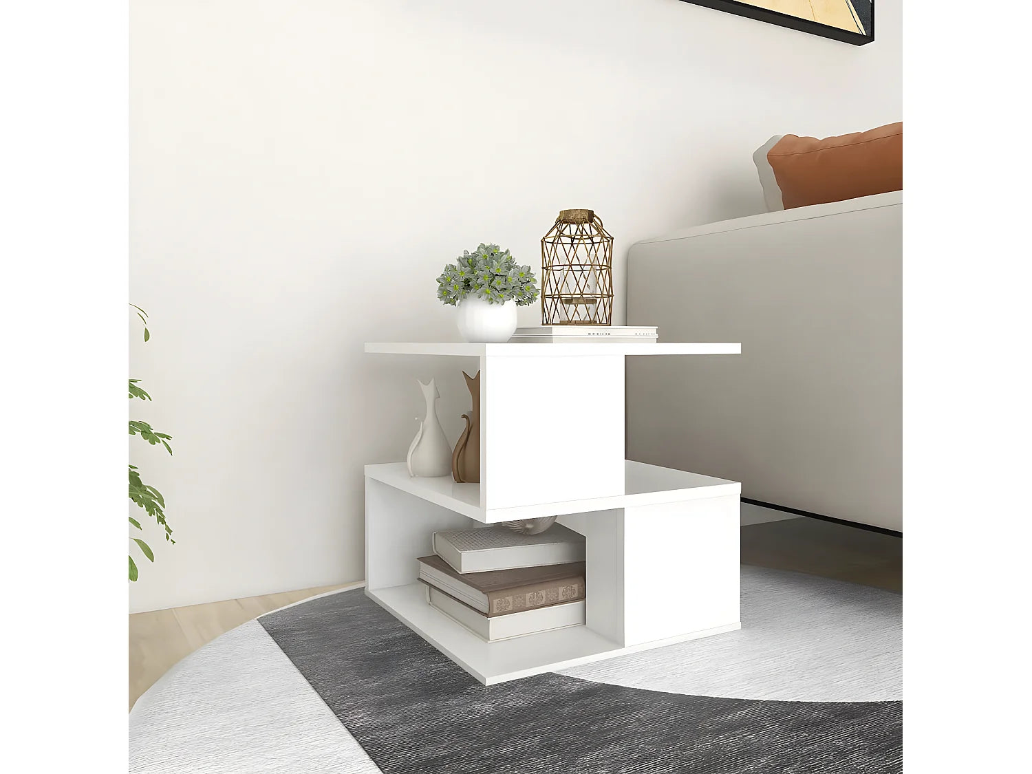 Bout de canapé cube blanc deux étagères – CUBINA