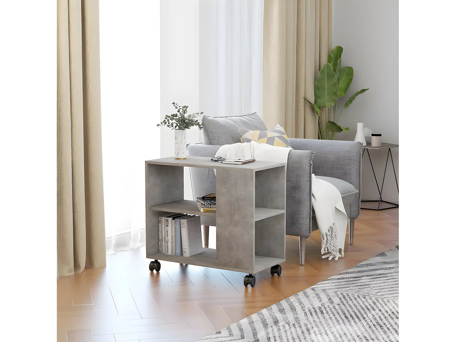 Bout de canapé gris béton sur roulettes – CEMENTA