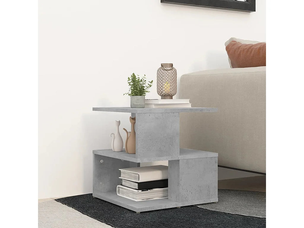 Bout de canapé cube effet béton gris à étagères – BRUTO