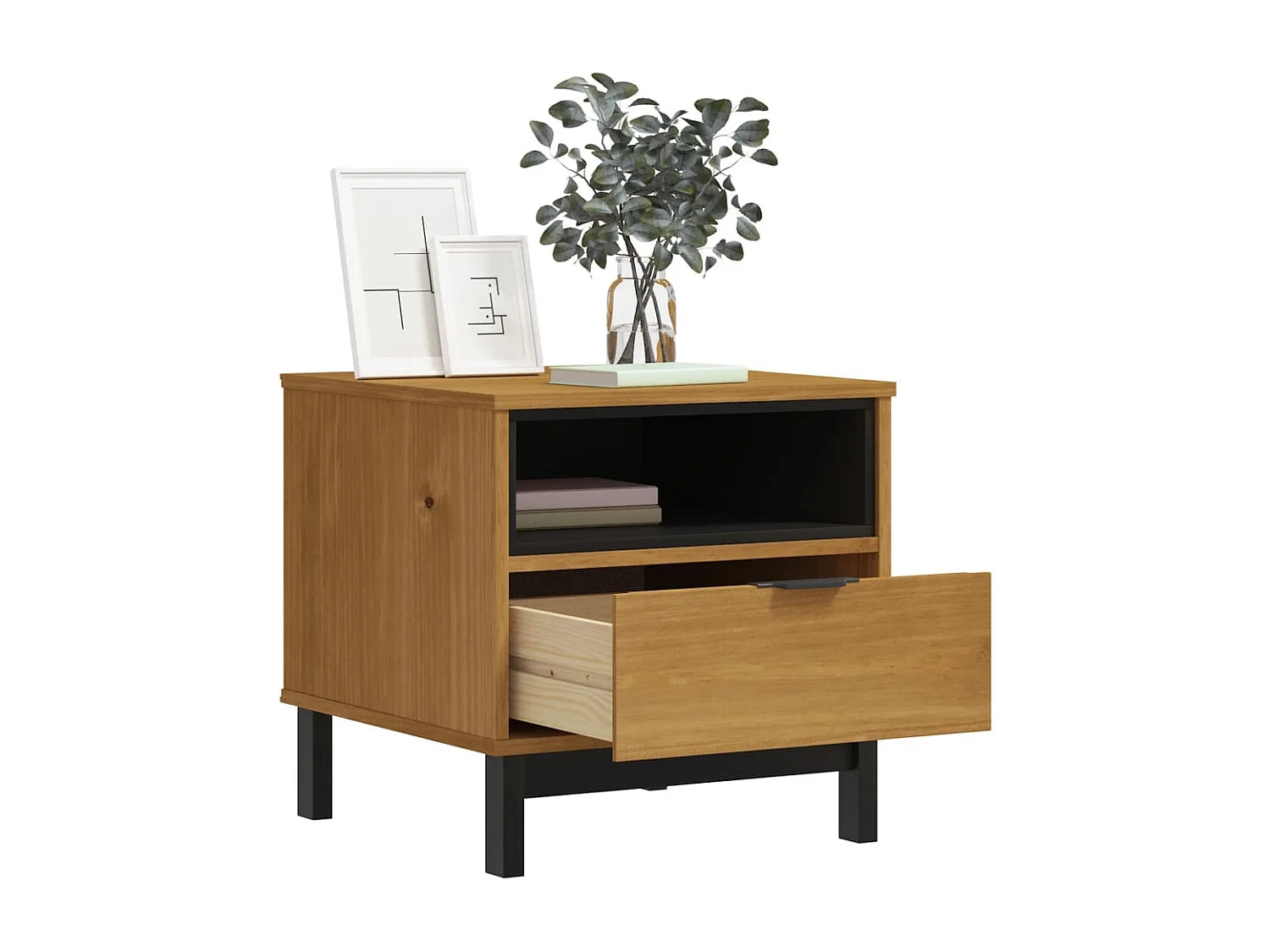 Bout de canapé cube en pin massif marron – FLAMY