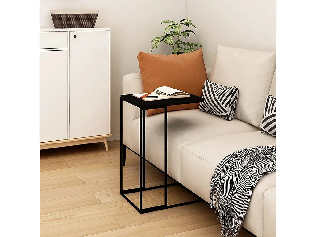 Bout de canapé en C noir compact bois et fer – OMBRA