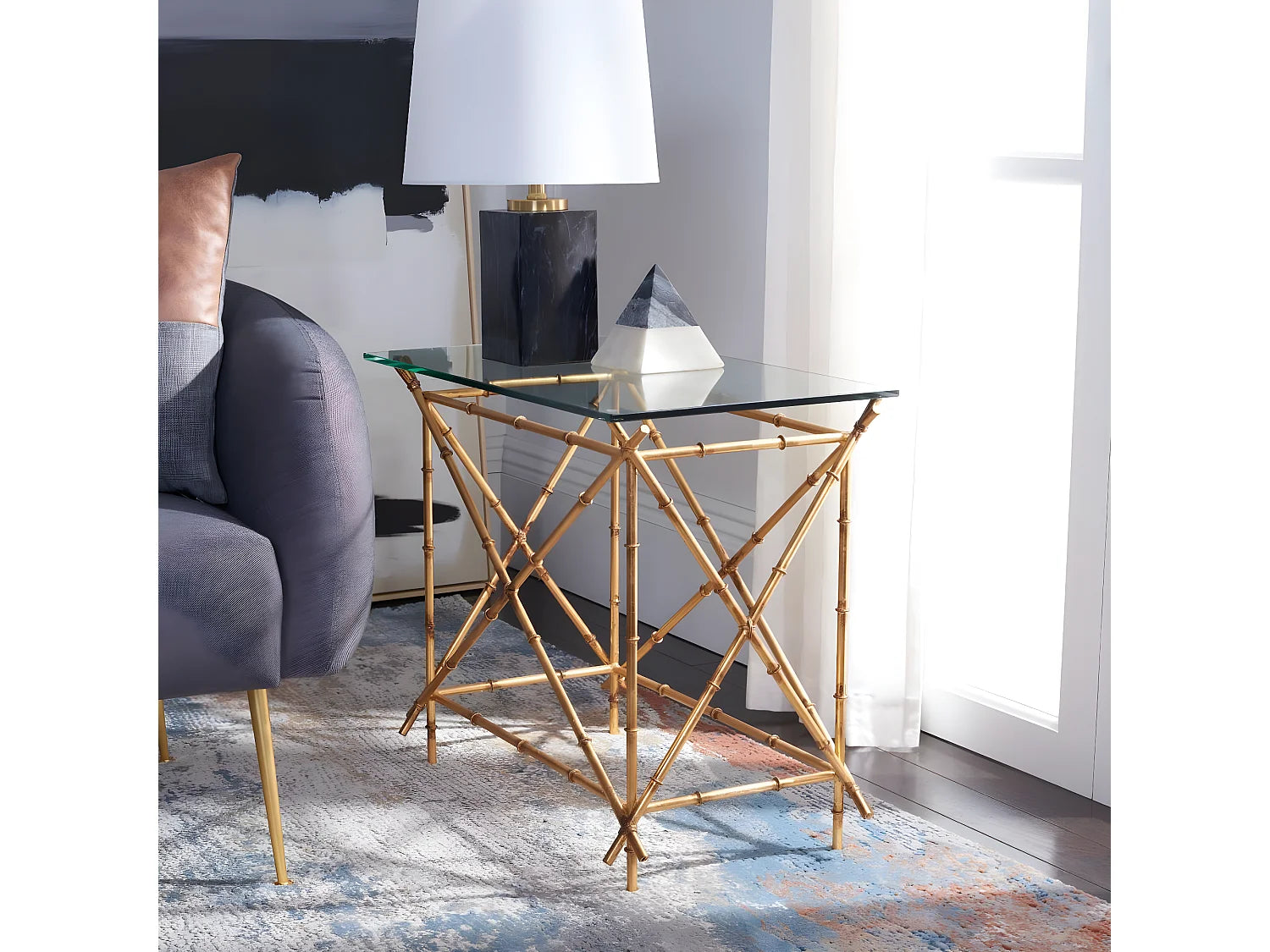 Bout de canapé verre et métal doré – BAMBOO