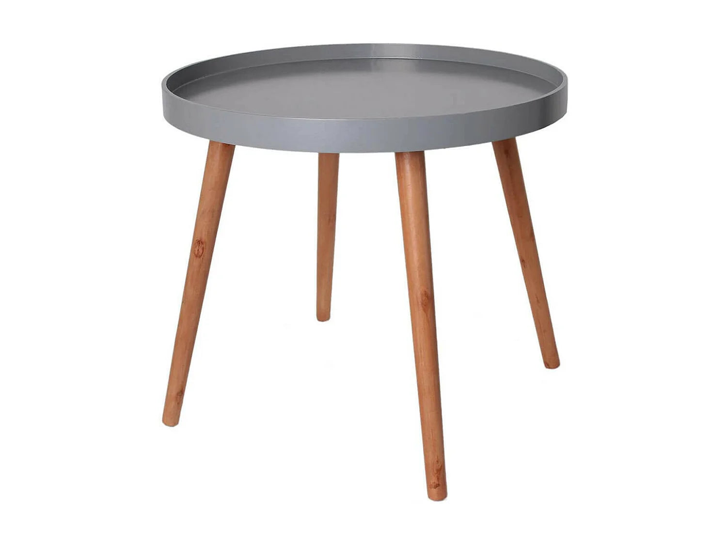 Bout de canapé rond gris pieds bois massif – SKARI