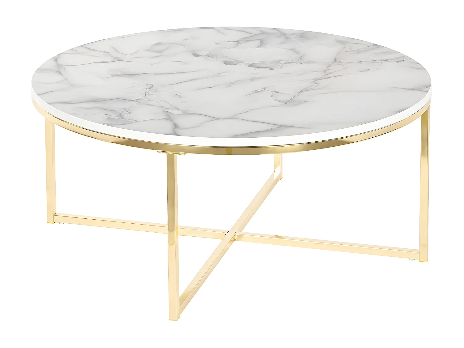 Bout de canapé rond marbre blanc et métal doré – ARIA