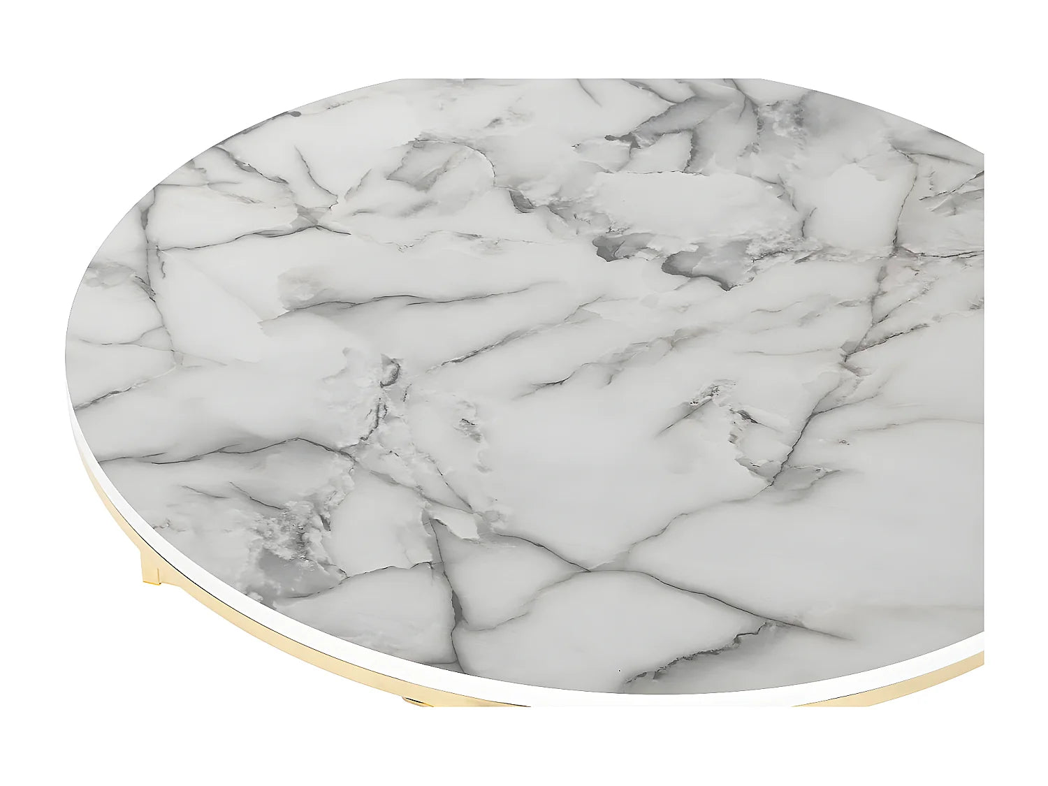 Bout de canapé rond marbre blanc et métal doré – ARIA
