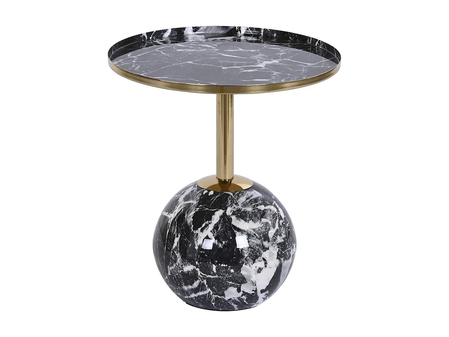 Bout de canapé rond marbre noir et fer doré – MARVELLA
