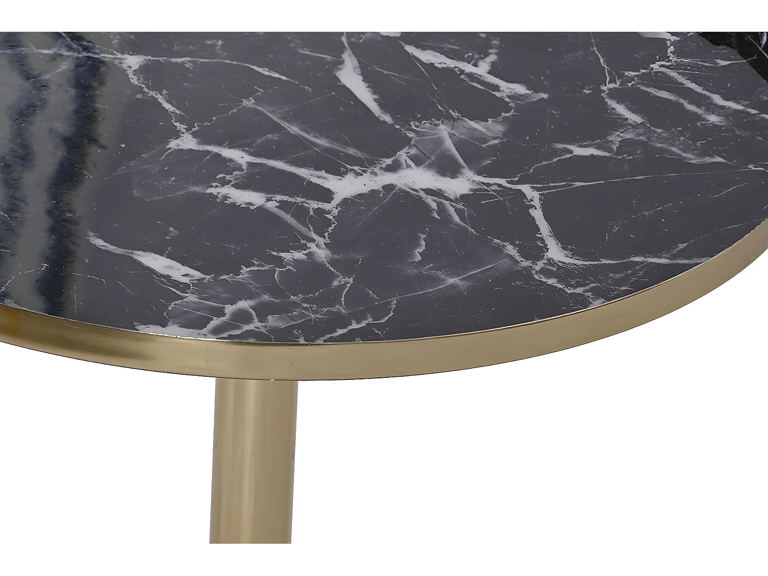 Bout de canapé rond marbre noir et fer doré – MARVELLA