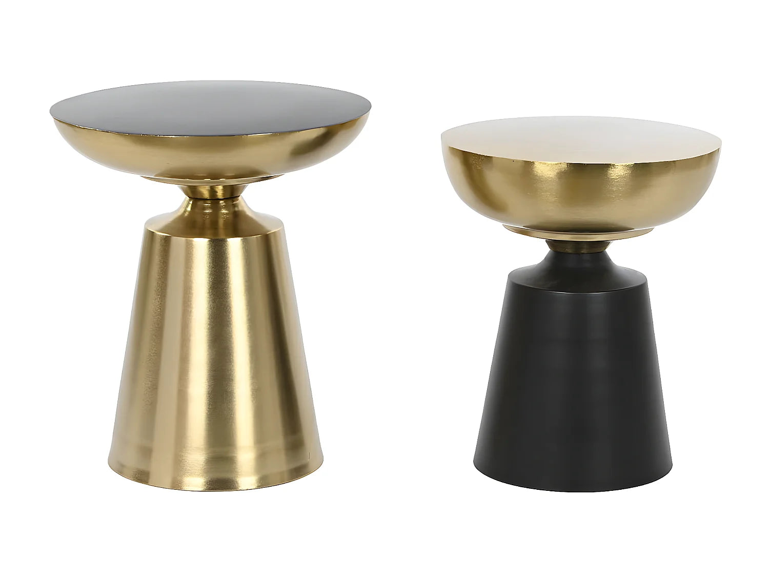 Bout de canapé duo de tables rondes métal doré noir – DUVELLE