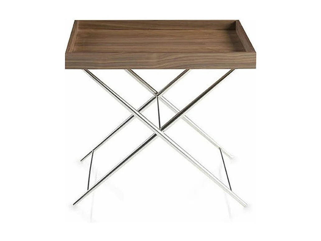 Bout de canapé bois plaqué noyer et acier inox – KALAN