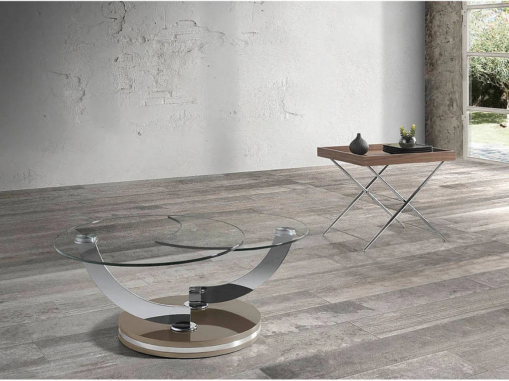 Bout de canapé bois plaqué noyer et acier inox – KALAN