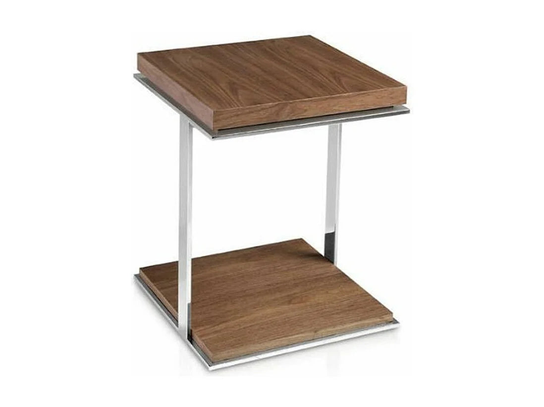 Bout de canapé carré bois noyer et acier inox – LAUNO