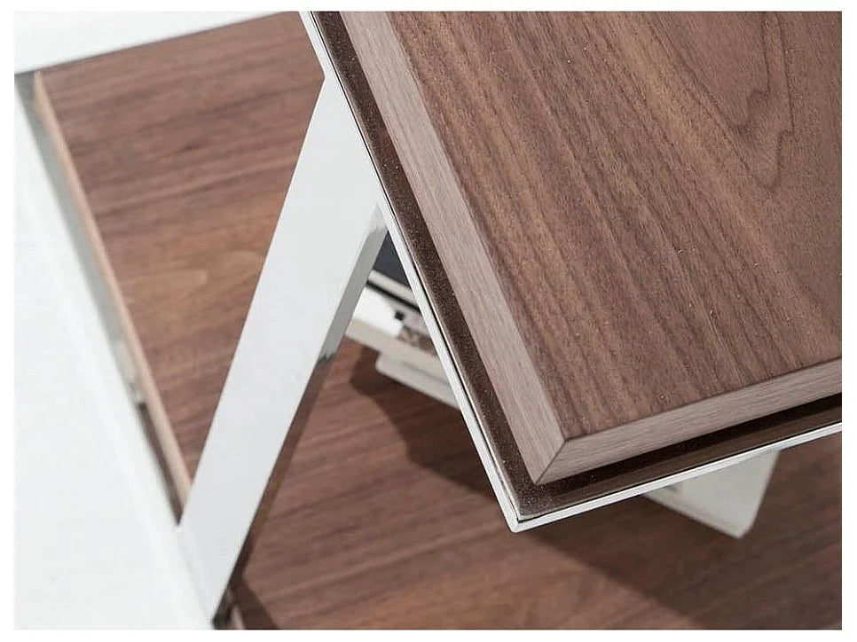 Bout de canapé carré bois noyer et acier inox – LAUNO