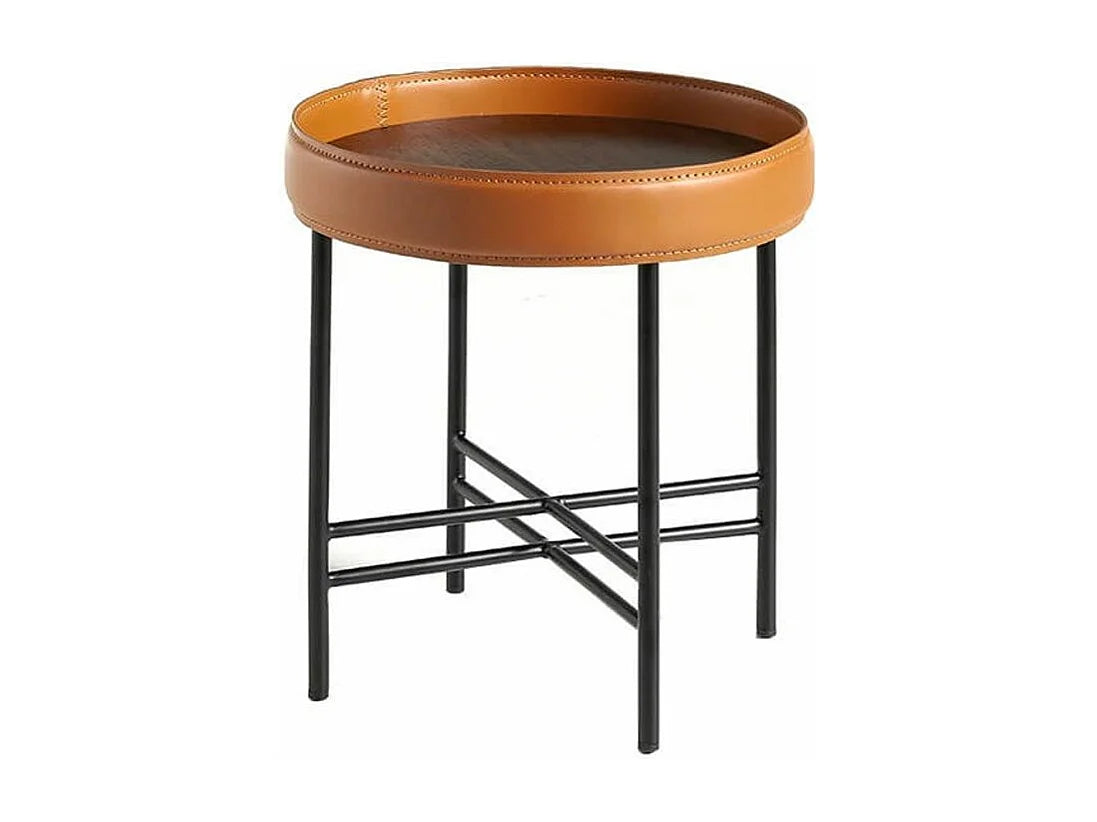 Bout de canapé bois de noyer et cuir marron – CALIX