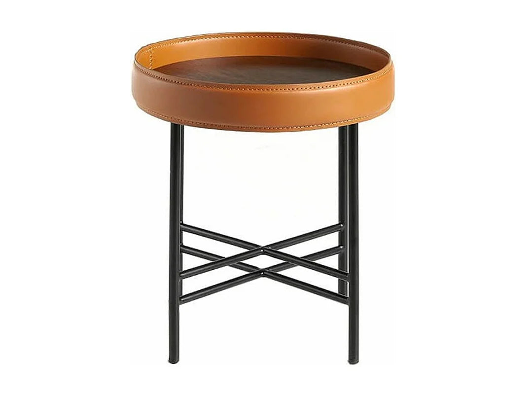 Bout de canapé bois de noyer et cuir marron – CALIX