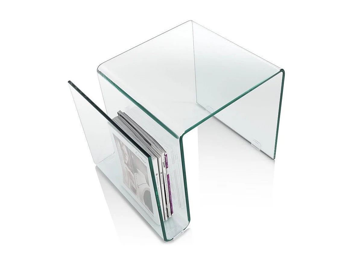 Bout de canapé verre transparent porte-magazine – CRISTIA