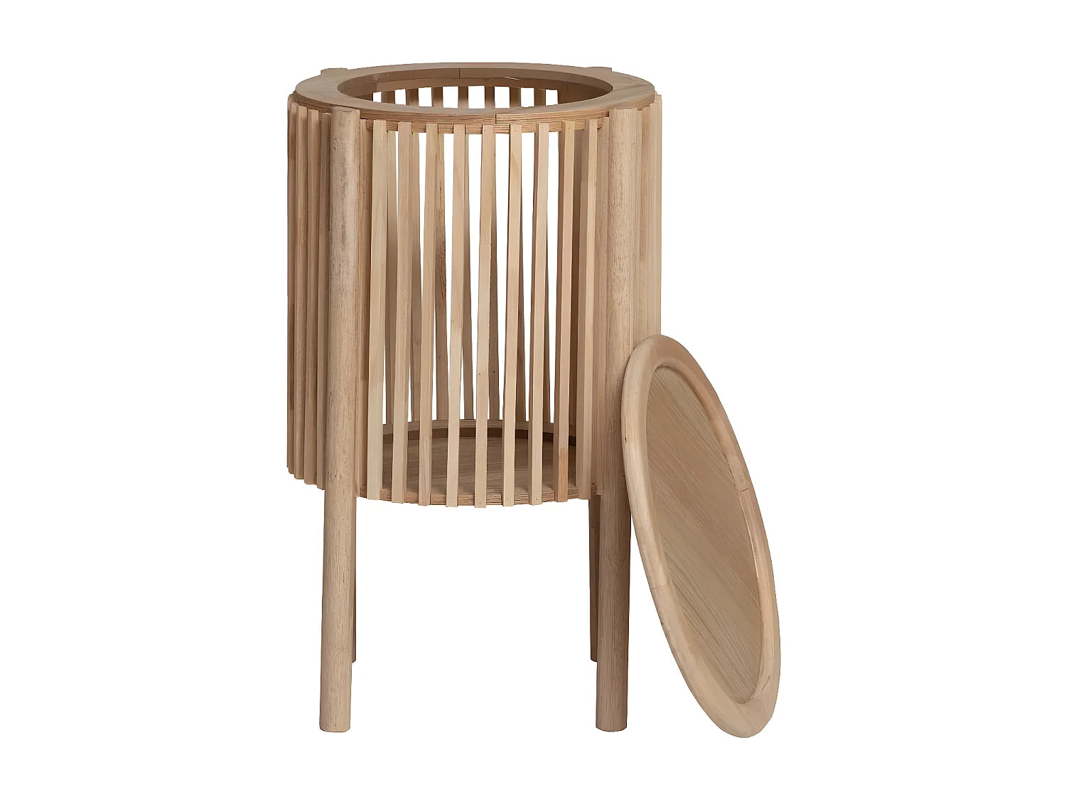 Bout de canapé rond en bois de pin naturel – SOLVA