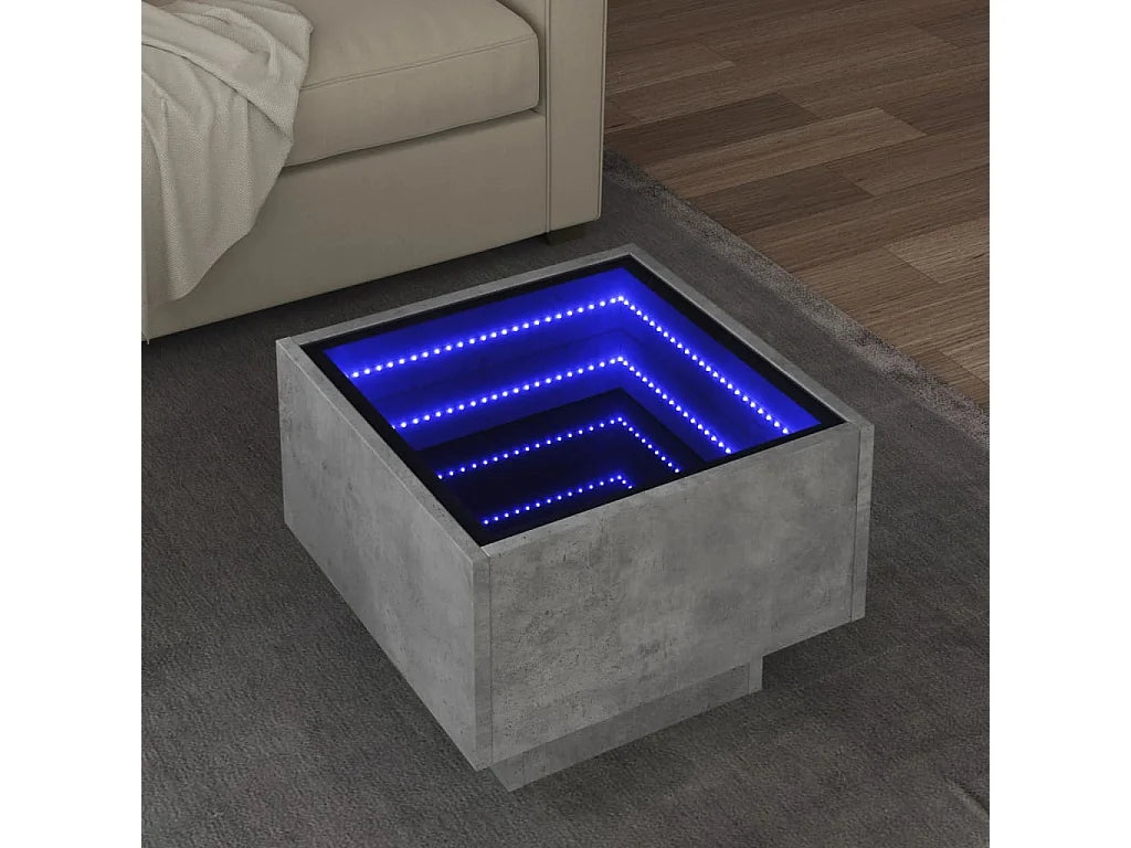 Bout de canapé carré bois gris béton LED – LUMEO