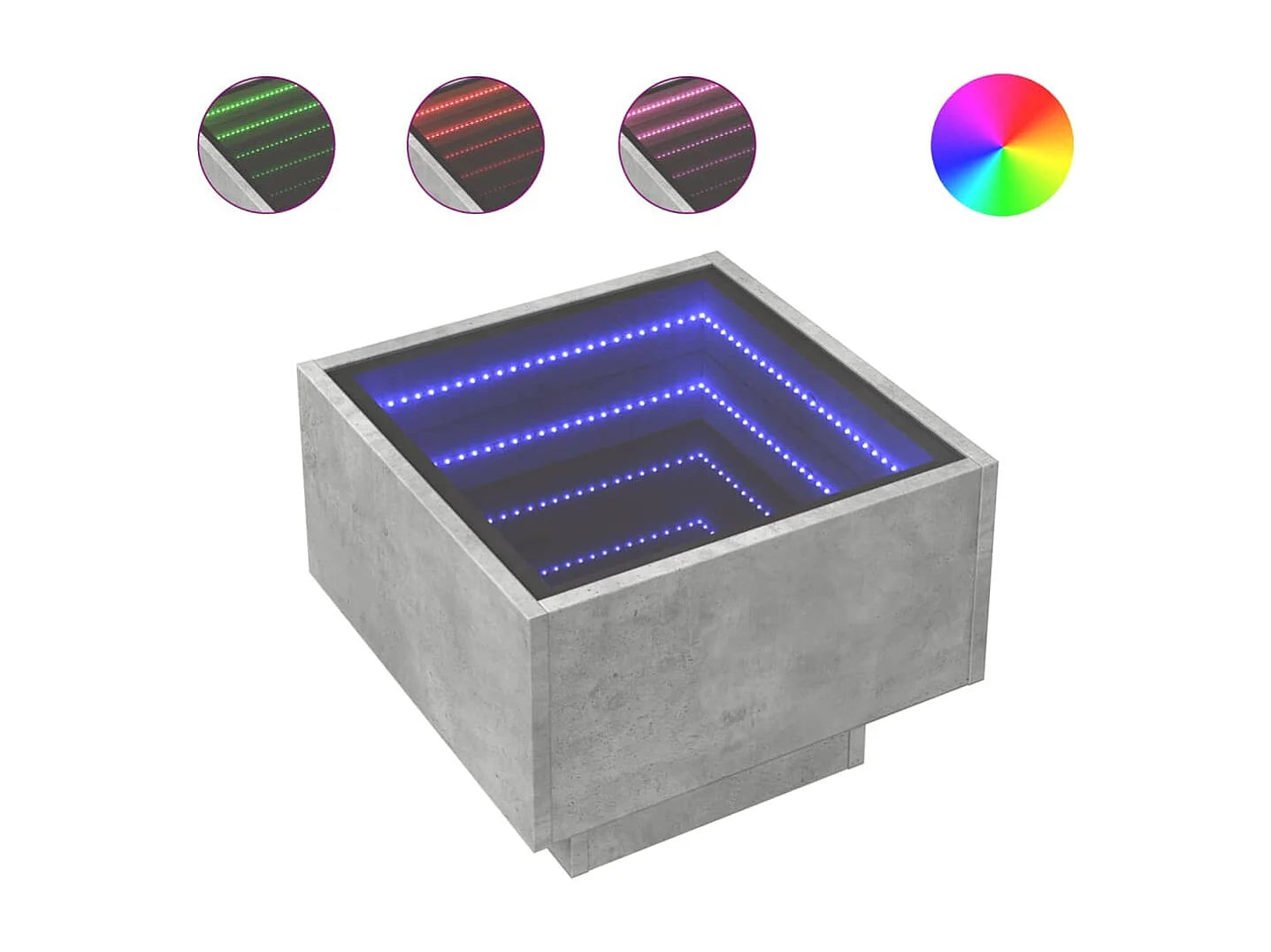 Bout de canapé carré bois gris béton LED – LUMEO
