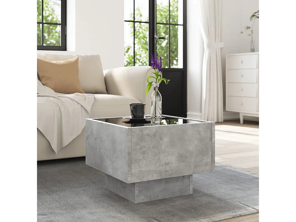 Bout de canapé carré bois gris béton LED – LUMEO