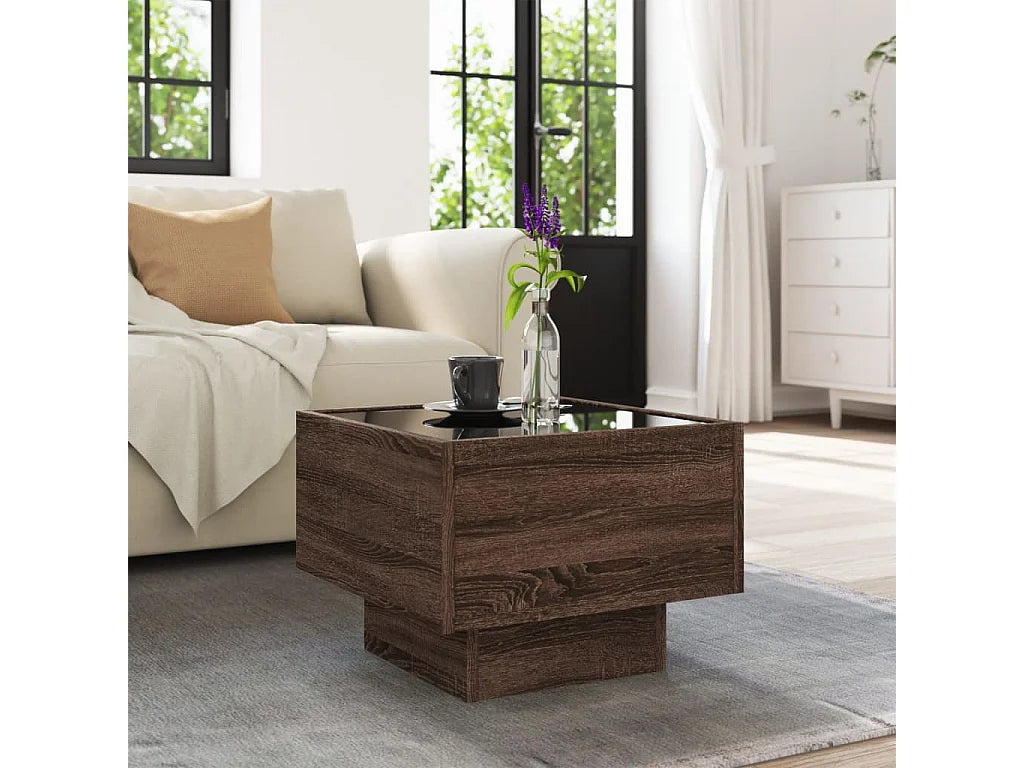 Bout de canapé bas chêne marron à LED – LUMIO