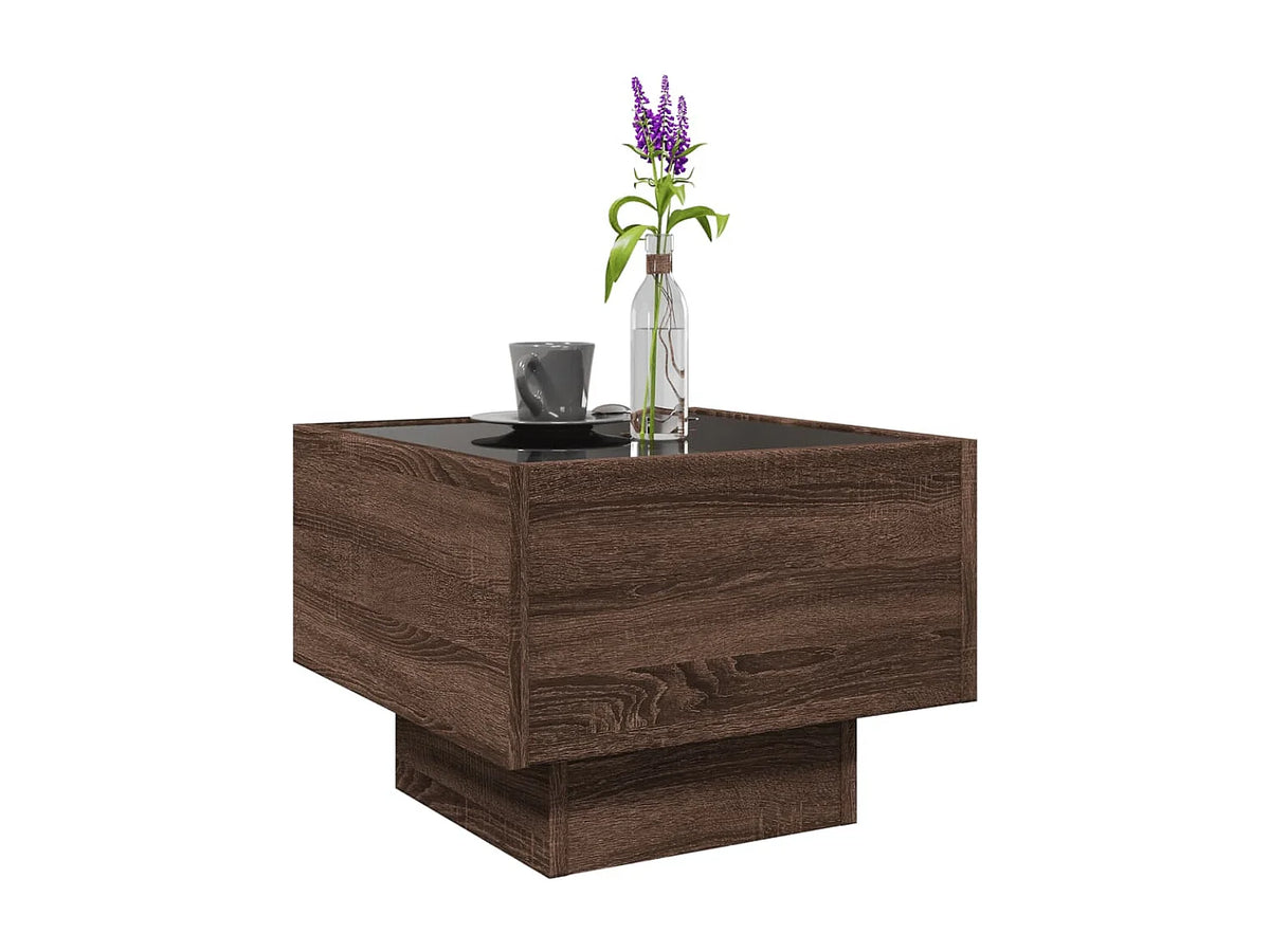 Bout de canapé bas chêne marron à LED – LUMIO