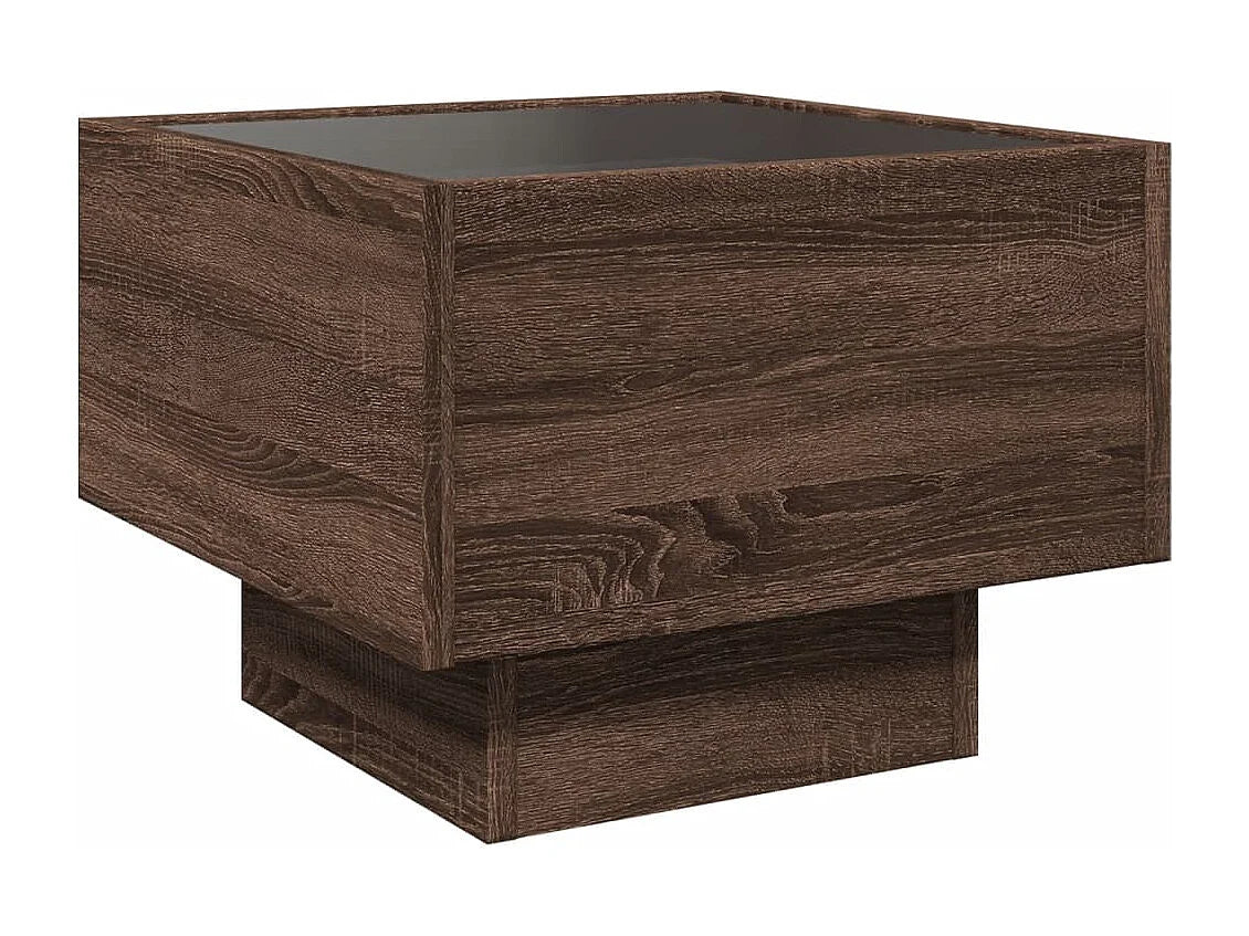 Bout de canapé bas chêne marron à LED – LUMIO