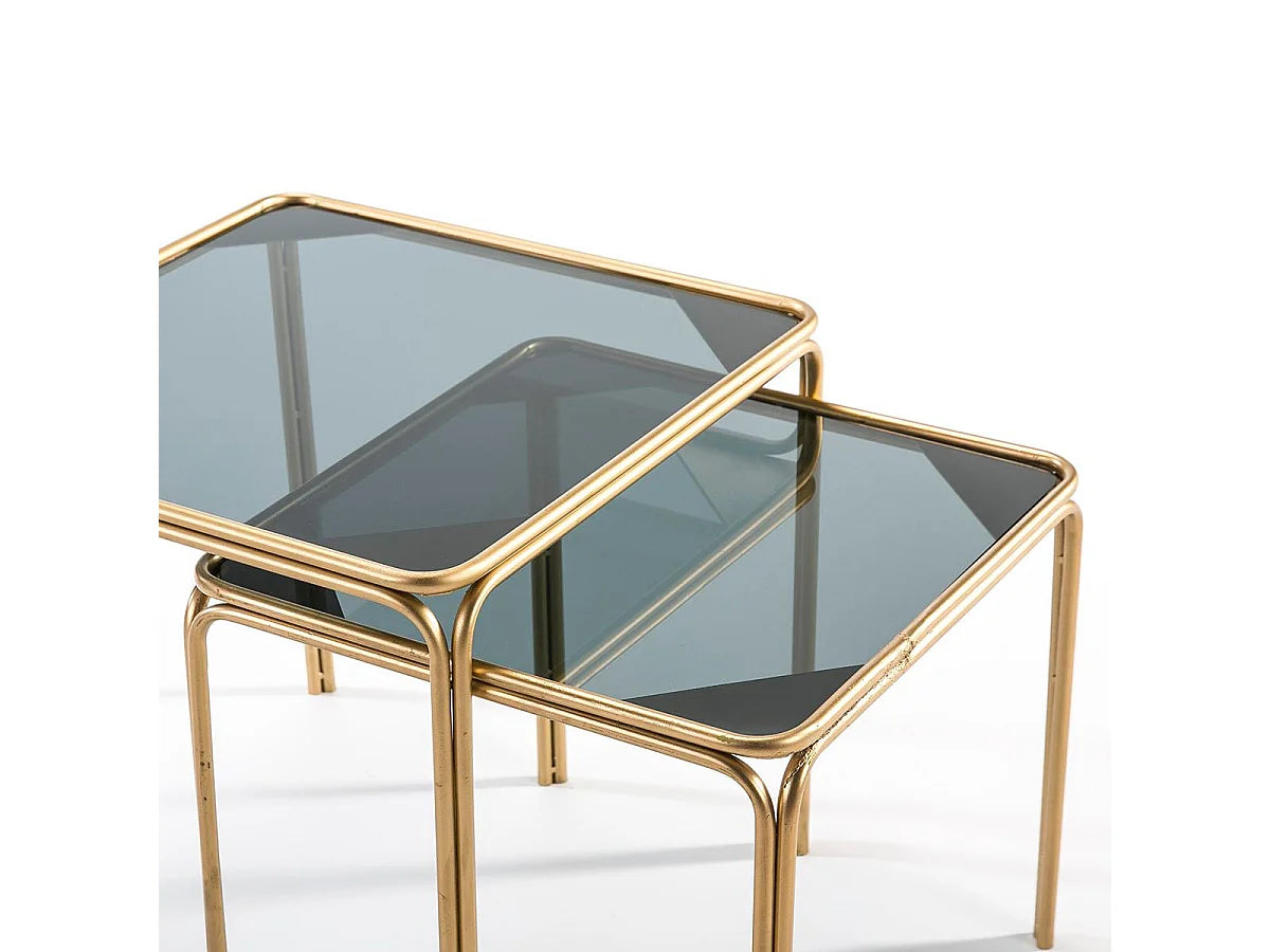 Bout de canapé carré en verre fumé et métal doré – DIRAS